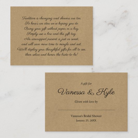 Kraft Display carte d'insertion de douche nuptiale (Devant / Derrière)