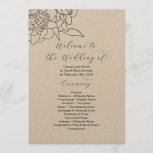 Kraft Drawn Floral Wedding Programme 2 sided Programma