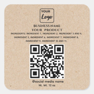 Kraft Eenvoudige qr-code logo product ingrediënten Vierkante Sticker
