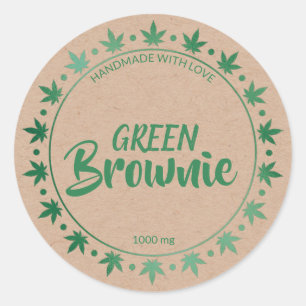 Kraft en Groene Brownie   Zelfgemaakt Edibles Labe Ronde Sticker