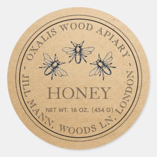 KRAFT Étiquette de miel avec abeilles héraldiques (Devant)