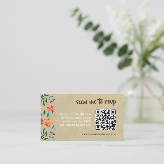 Kraft Flora Weddenschap QR Code RSVP Card Informatiekaartje (Staand voorkant)