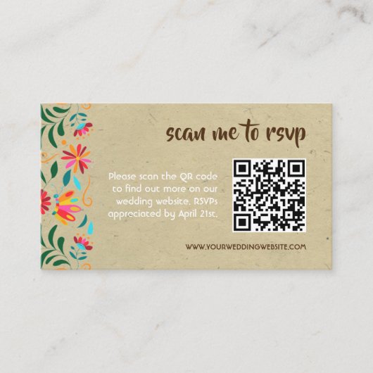 Kraft Flora Weddenschap QR Code RSVP Card Informatiekaartje (Voorkant)