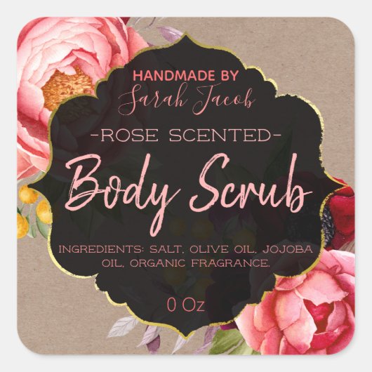  kraft Floral Body Scrub Label (Voorkant)