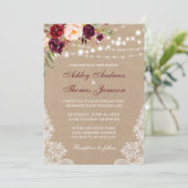 Kraft Floral Burgundy Lights Lace Wedding Invite (Staand voorkant)