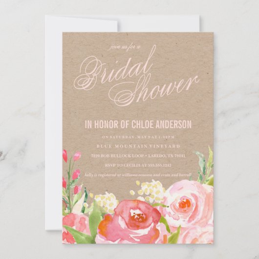 KRAFT FLORAL invitation à la douche nuptiale (Devant)