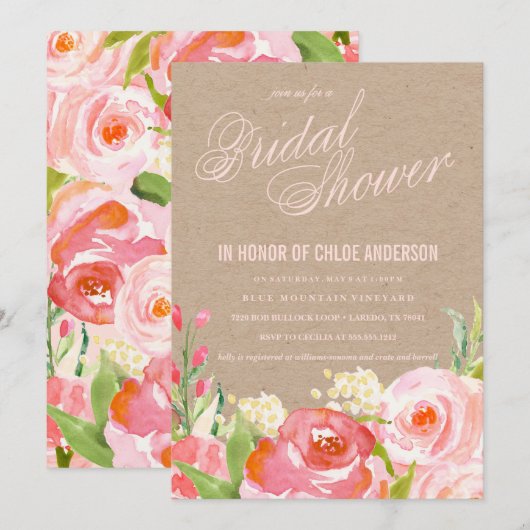 KRAFT FLORAL invitation à la douche nuptiale (Devant / Derrière)