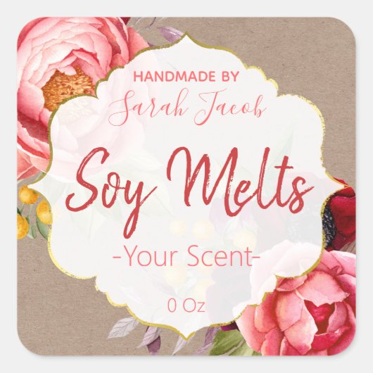  Kraft Floral Soy Melt Labels (Voorkant)