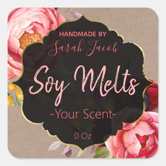  Kraft Floral Soy Wax Melt Labels (Voorkant)