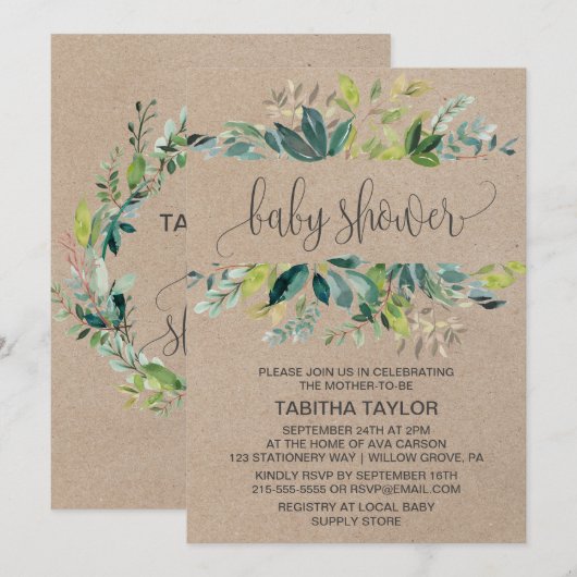 Kraft Foliage Baby shower Kaart (Voorkant / Achterkant)