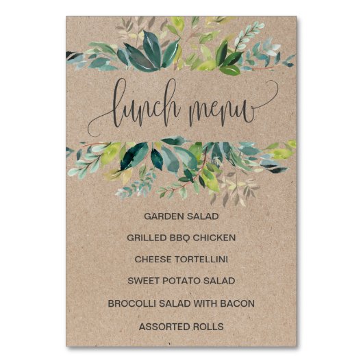 Kraft Foliage Lunch Menu Sign Kaart (Voorkant)