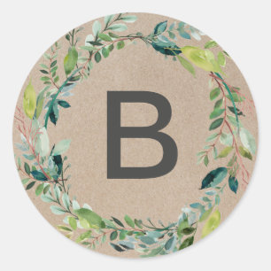 Kraft Foliage Wreater Monogram Envelope Seals Ronde Sticker