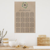 Kraft Foliage Wreater Monogram Seating Chart Poster (Keuken)