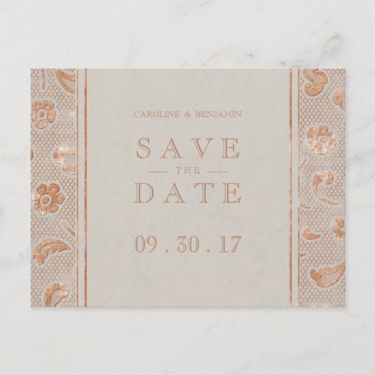 Kraft gold Lace rustic bruiloft met behoud van dat Aankondigingskaart (Voorkant)