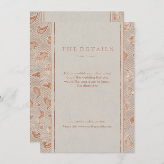 Kraft Gold Lace Rustic country bruiloft card Informatiekaartje (Voorkant / Achterkant)