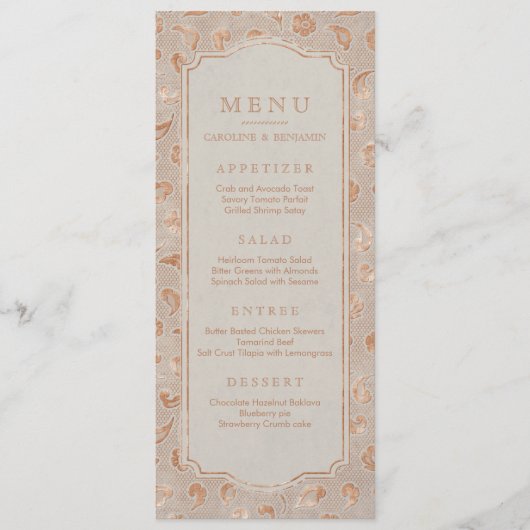 Kraft gold Lace rustic country bruiloft menu (Voorkant)