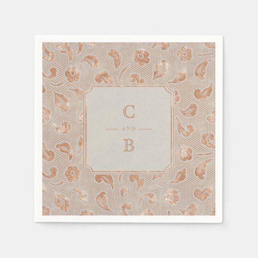 Kraft gold Lace rustige country bruiloft monogram Servet (Voorkant)