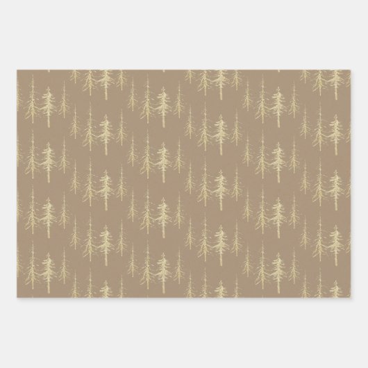 Kraft Gold Woodland Scraggly Sparse Spruce Trees Inpakpapier Vel (Voorkant)