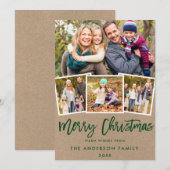 Kraft Green Brush Script 4 FotoKerstmis Feestdagenkaart (Voorkant / Achterkant)