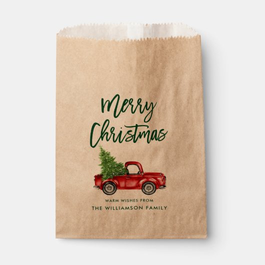 Kraft Green Brush Script Kerstmis Truck Bedankzakje (Voorkant)