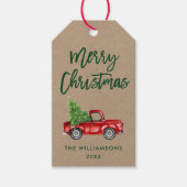 Kraft Green Brush Script Kerstmis  Truck Cadeaulabel (Voorkant)