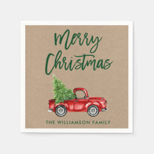 Kraft Green Brush Script Kerstmis  Truck Servet