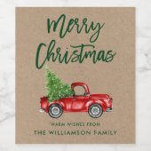 Kraft Green Brush Script Kerstmis  Truck Wijn Etiket (Enkel label)