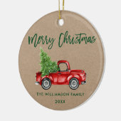 Kraft Green Brush Script  Red Truck Keramisch Ornament (Links)