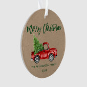 Kraft Green Brush Script  Red Truck Ornament (voorkant)