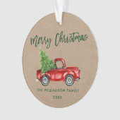 Kraft Green Brush Script  Red Truck Ornament (voorkant)