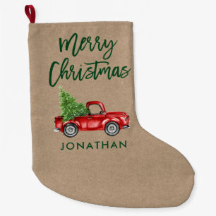 Kraft Green Brush Script Red Truck Tree Grote Kerstsok
