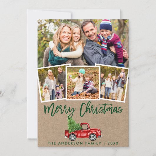 Kraft Green Brush Script  Truck 4 Foto Feestdagenkaart (Voorkant)