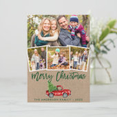 Kraft Green Brush Script  Truck 4 Foto Feestdagenkaart (Staand voorkant)