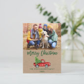 Kraft Green Brush Script Truck Kerstmis Briefkaart (Staand voorkant)
