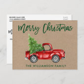 Kraft Green Brush Script  Truck Kerstmis Briefkaart (Voorkant / Achterkant)
