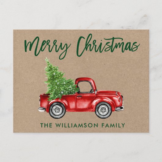 Kraft Green Brush Script  Truck Kerstmis Briefkaart (Voorkant)