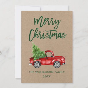 Kraft Green Brush Script  Truck Kerstmis Feestdagenkaart