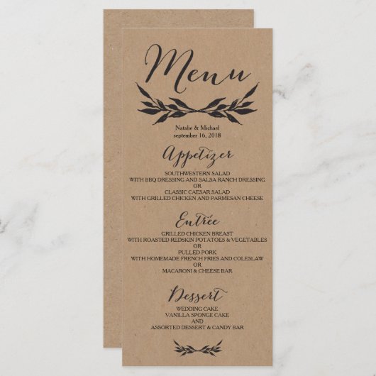 Kraft Greenery Wedding Menu Kaart (Voorkant / Achterkant)