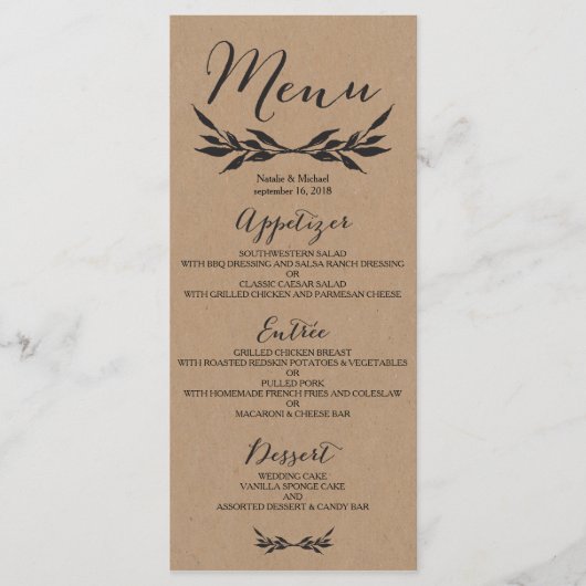 Kraft Greenery Wedding Menu Kaart (Voorkant)