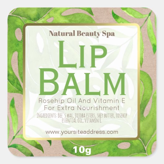Kraft Groen Tropisch blad Lip Balm Label (Voorkant)