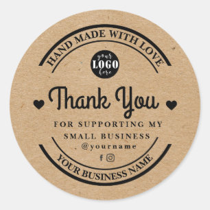 Kraft handgemaakt met liefde Dank u sticker