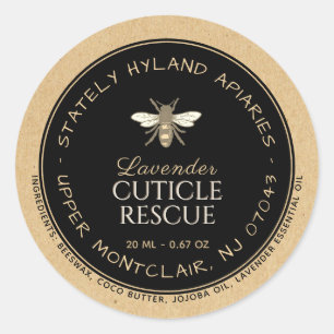 Kraft Handgeschreven Bijenwas Productlabel Black B Ronde Sticker