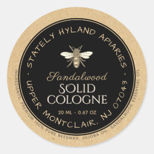 Kraft handgeschreven bijenwas productlabel zwart ronde sticker