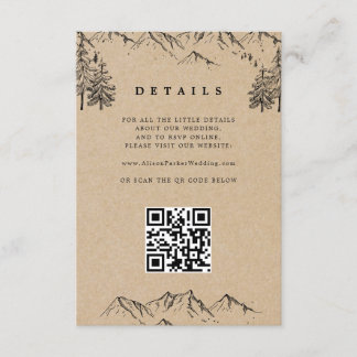 Kraft handgetekende bergen QR Huwelijksdetails Informatiekaartje