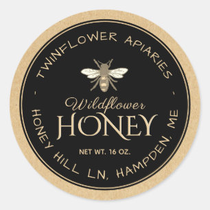 Kraft Handwrited Black Honey Label (Heraldic Bee)