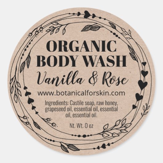 Kraft Homemade Organic Body Wash Labels (Voorkant)
