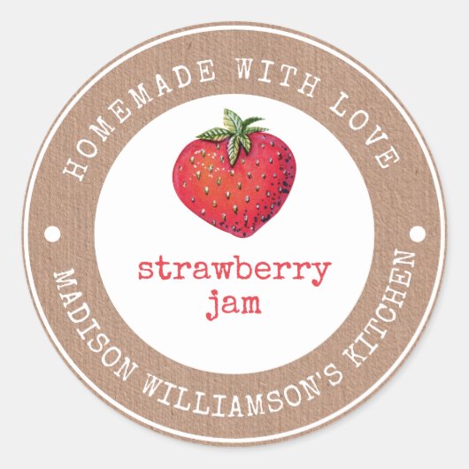 kraft Homemade with Love | Aardbeienjam-etiket Ronde Sticker (Voorkant)
