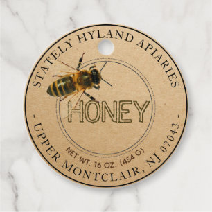 Kraft Honey Jar Neck label met Realistic Honeybee
