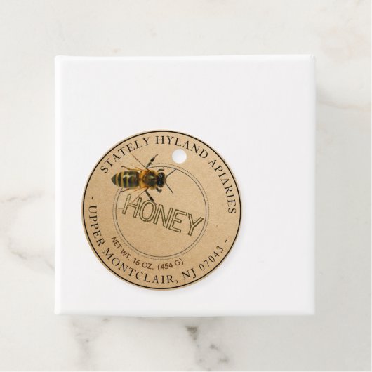 Kraft Honey Jar Neck label met Realistic Honeybee (In situ)