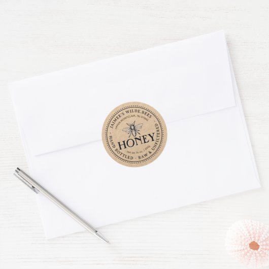 Kraft Honey Label met Honeybee en stippelrand (Envelop)